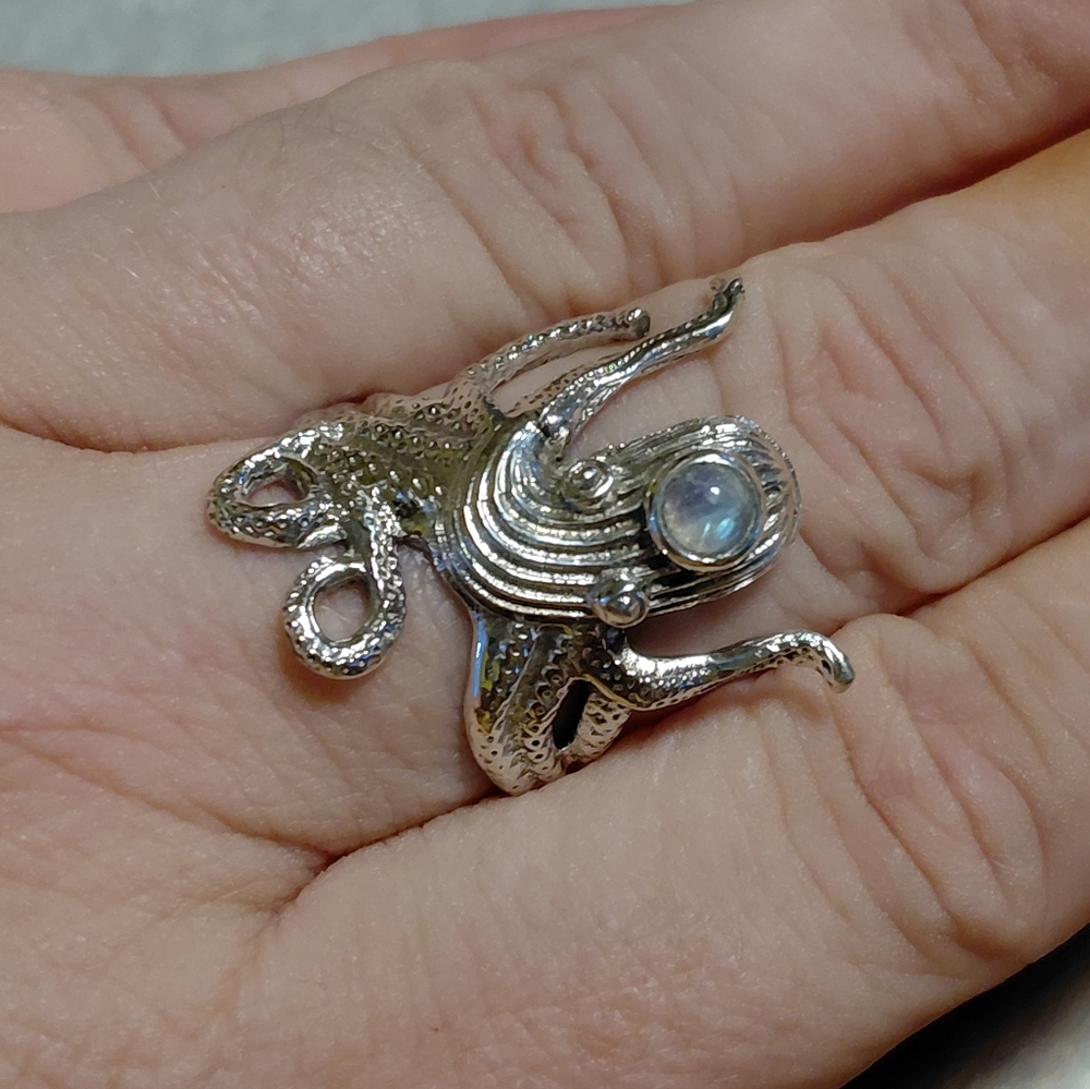 Sterling Silver Octopus Ring with Moonstone Accent - Picture 3 of 14